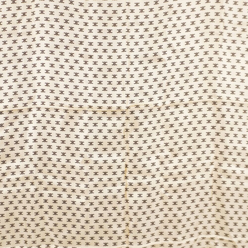 Celine Silk Triomphe Monogram Square Scarf In Beige And Brown NWT - Picture 5 of 11